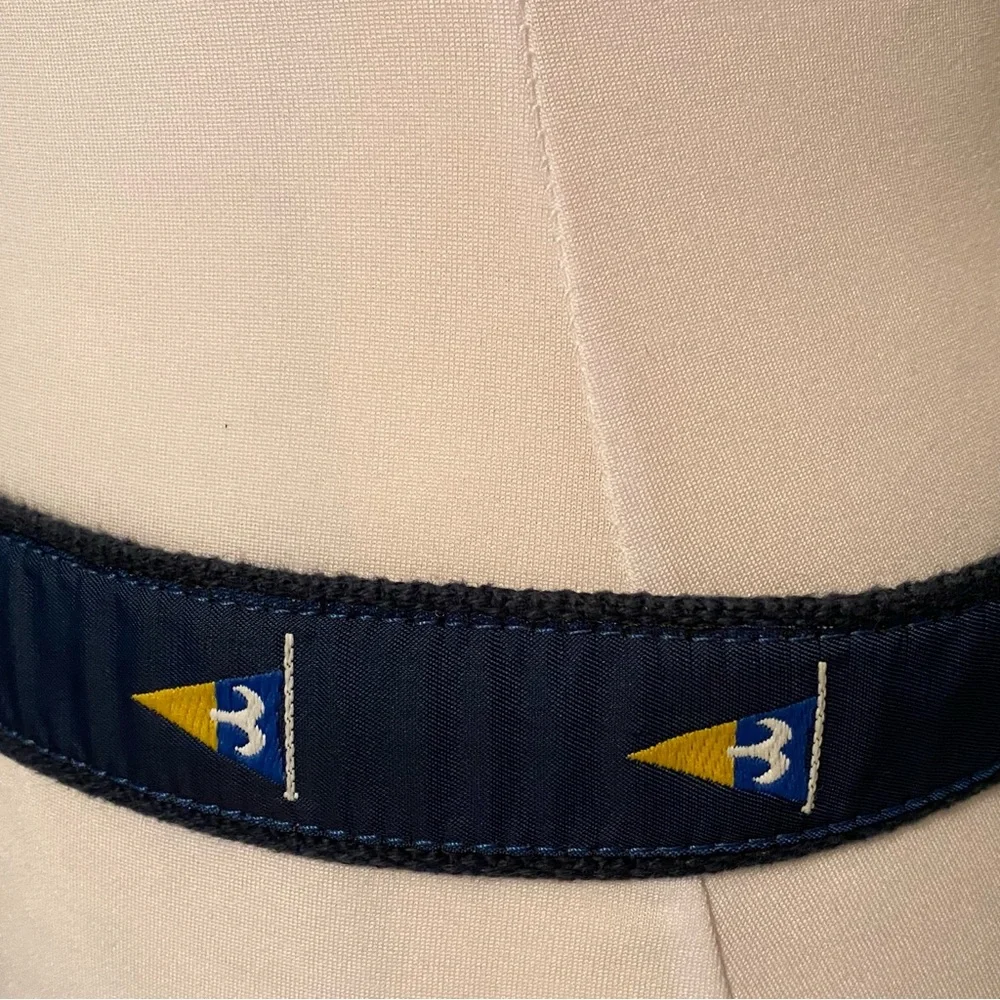 LEATHER MAN MENS BELT BLUE NAUTICAL FLAGS BROWN TAN Size 30 BRASS BUCKLE USA